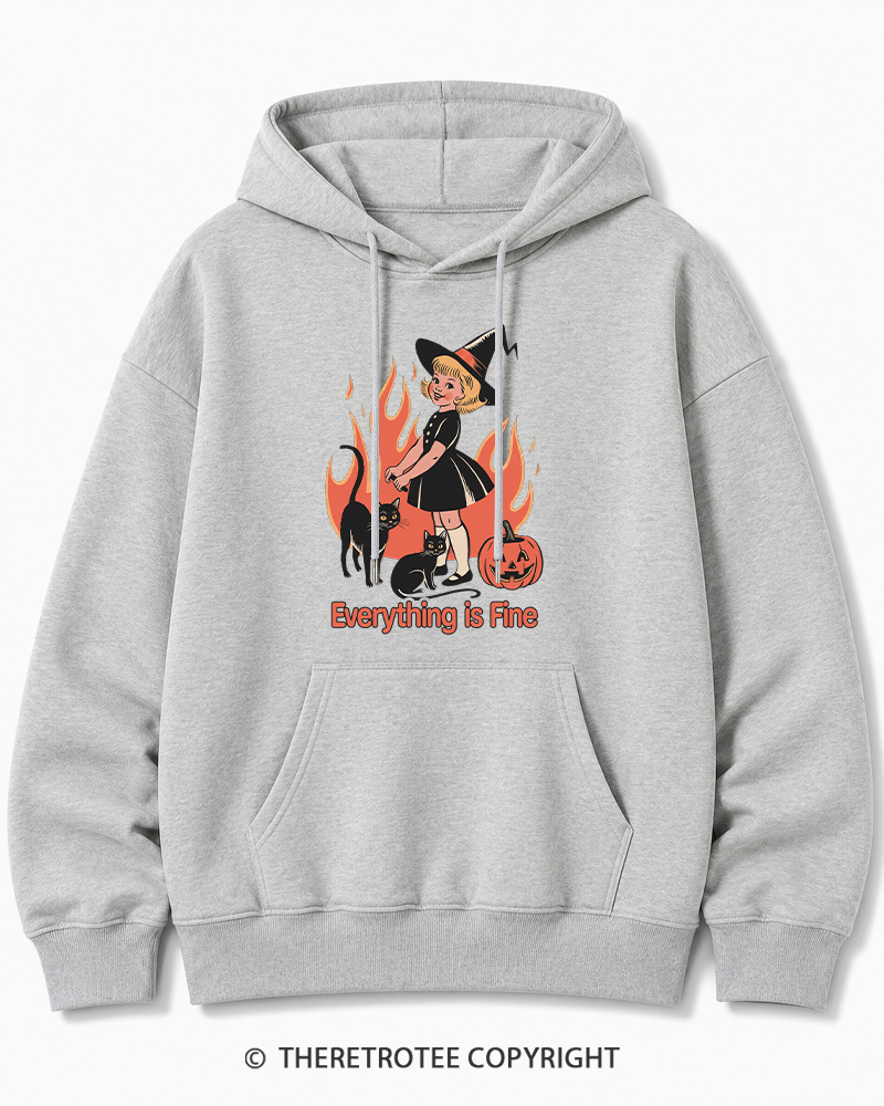 TheRetroTee Everything Is Fine 1980s Halloween Halloween Cotton Hoodie