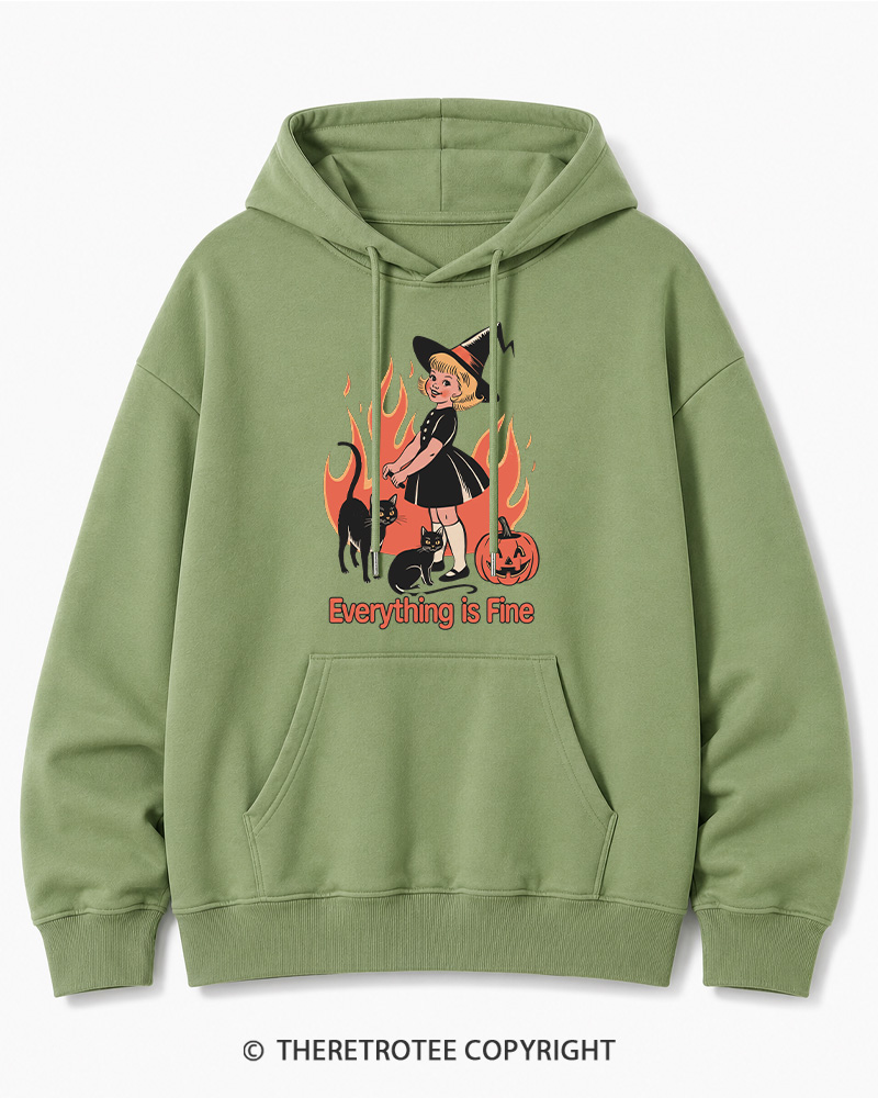 TheRetroTee Everything Is Fine 1980s Halloween Halloween Cotton Hoodie