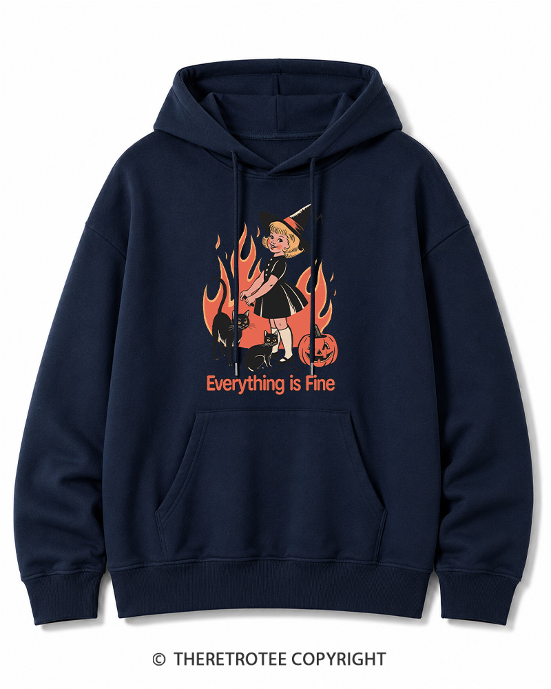 TheRetroTee Everything Is Fine 1980s Halloween Halloween Cotton Hoodie