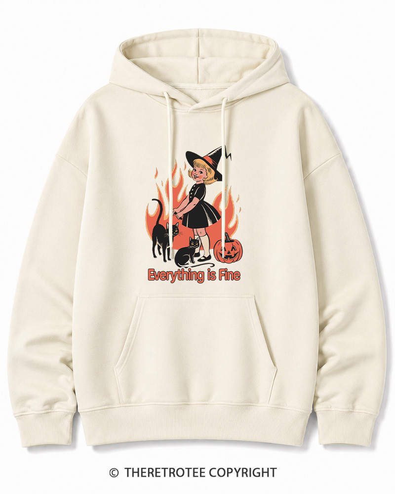 TheRetroTee Everything Is Fine 1980s Halloween Halloween Cotton Hoodie