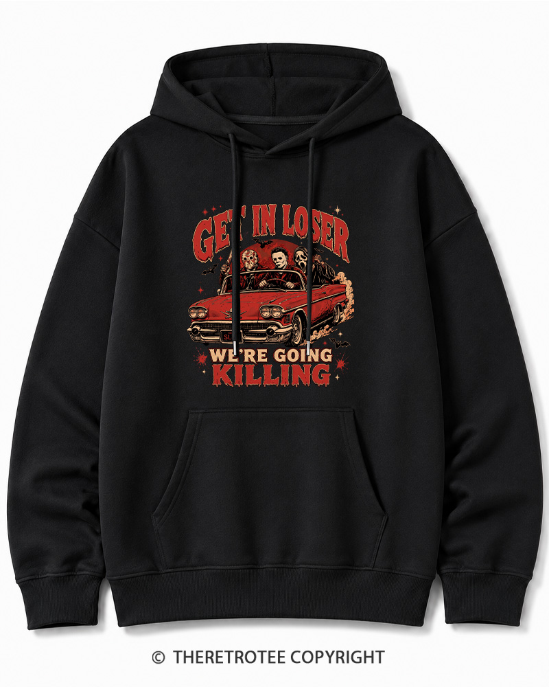 TheRetroTee Get In Loser Halloween 1980s Halloween Halloween Cotton Hoodie