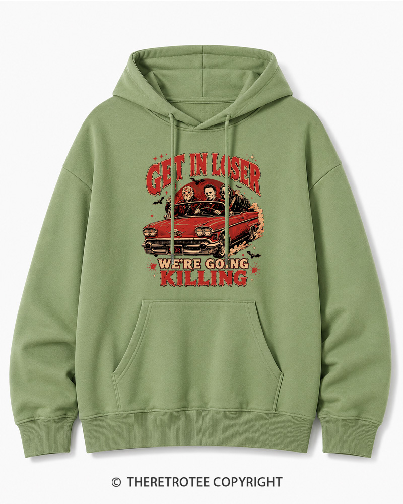 TheRetroTee Get In Loser Halloween 1980s Halloween Halloween Cotton Hoodie