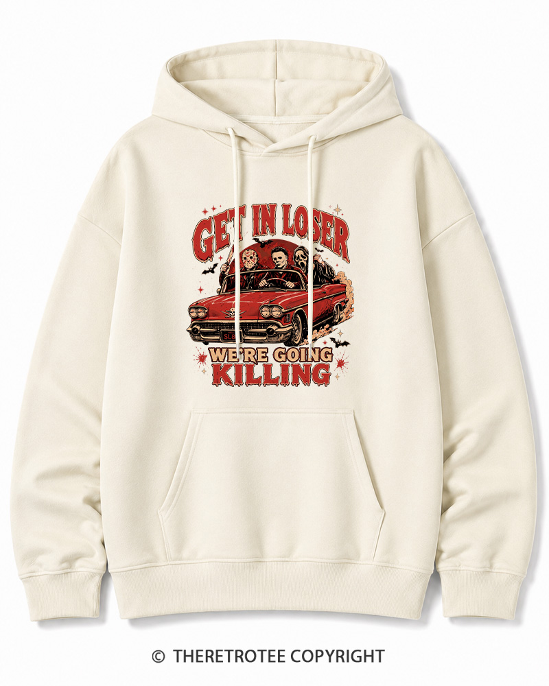 TheRetroTee Get In Loser Halloween 1980s Halloween Halloween Cotton Hoodie