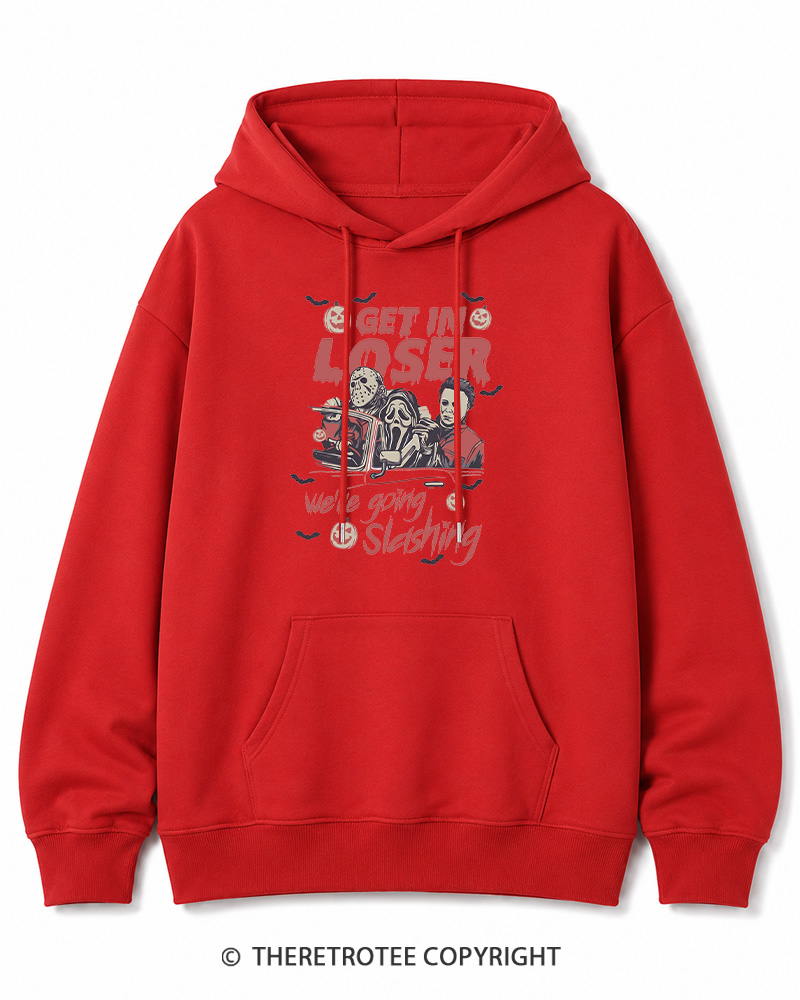 TheRetroTee Get In Loser We're Going Slashing Halloween Cotton Hoodie