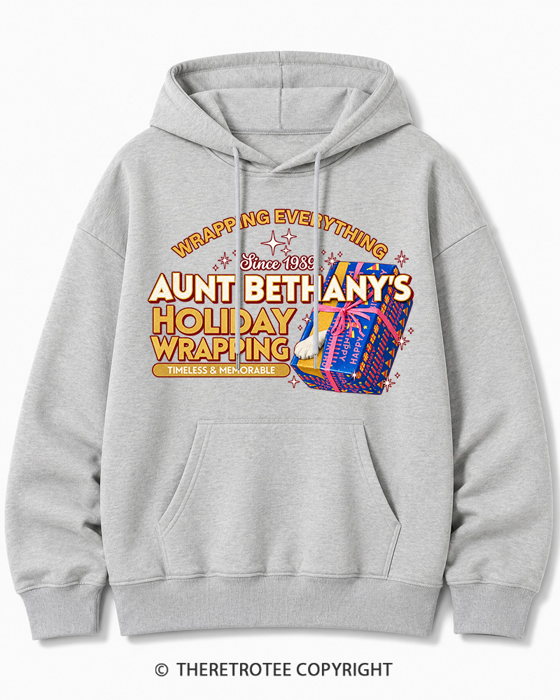 TheRetroTee Wrapping Everything 1980s Christmas Cotton Hoodie