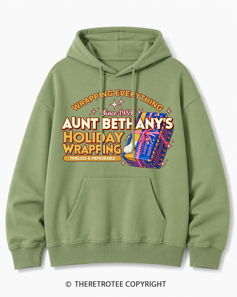TheRetroTee Wrapping Everything 1980s Christmas Cotton Hoodie