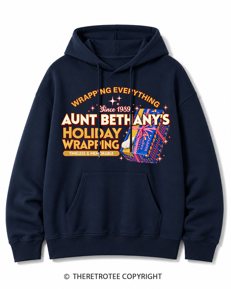 TheRetroTee Wrapping Everything 1980s Christmas Cotton Hoodie