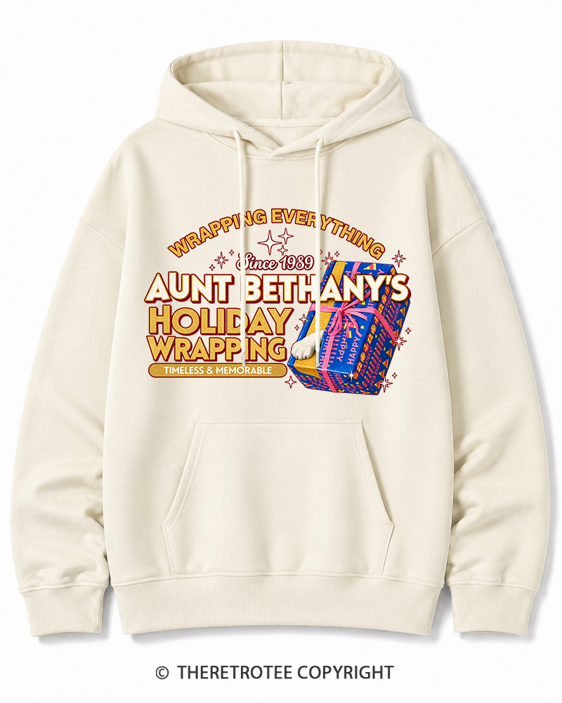 TheRetroTee Wrapping Everything 1980s Christmas Cotton Hoodie