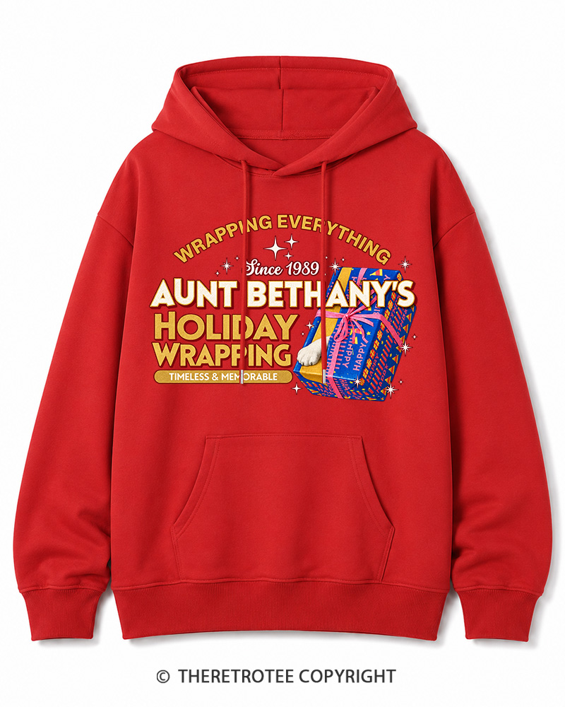 TheRetroTee Wrapping Everything 1980s Christmas Cotton Hoodie