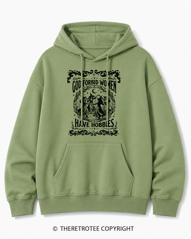 TheRetroTee God Forbid Women Have Hobbies Halloween Halloween Cotton Hoodie
