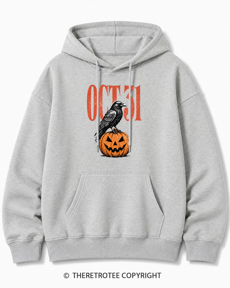 TheRetroTee Halloween Crow Pumpkin October 31 Halloween Halloween Cotton Hoodie