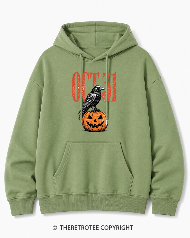 TheRetroTee Halloween Crow Pumpkin October 31 Halloween Halloween Cotton Hoodie