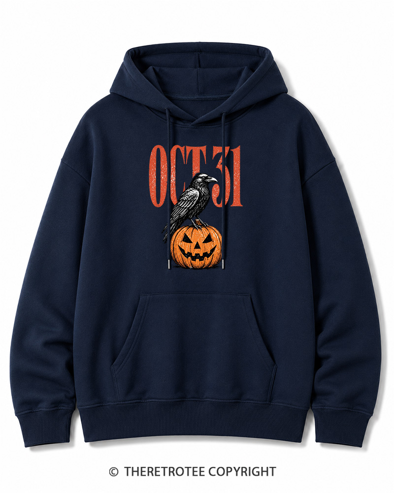 TheRetroTee Halloween Crow Pumpkin October 31 Halloween Halloween Cotton Hoodie