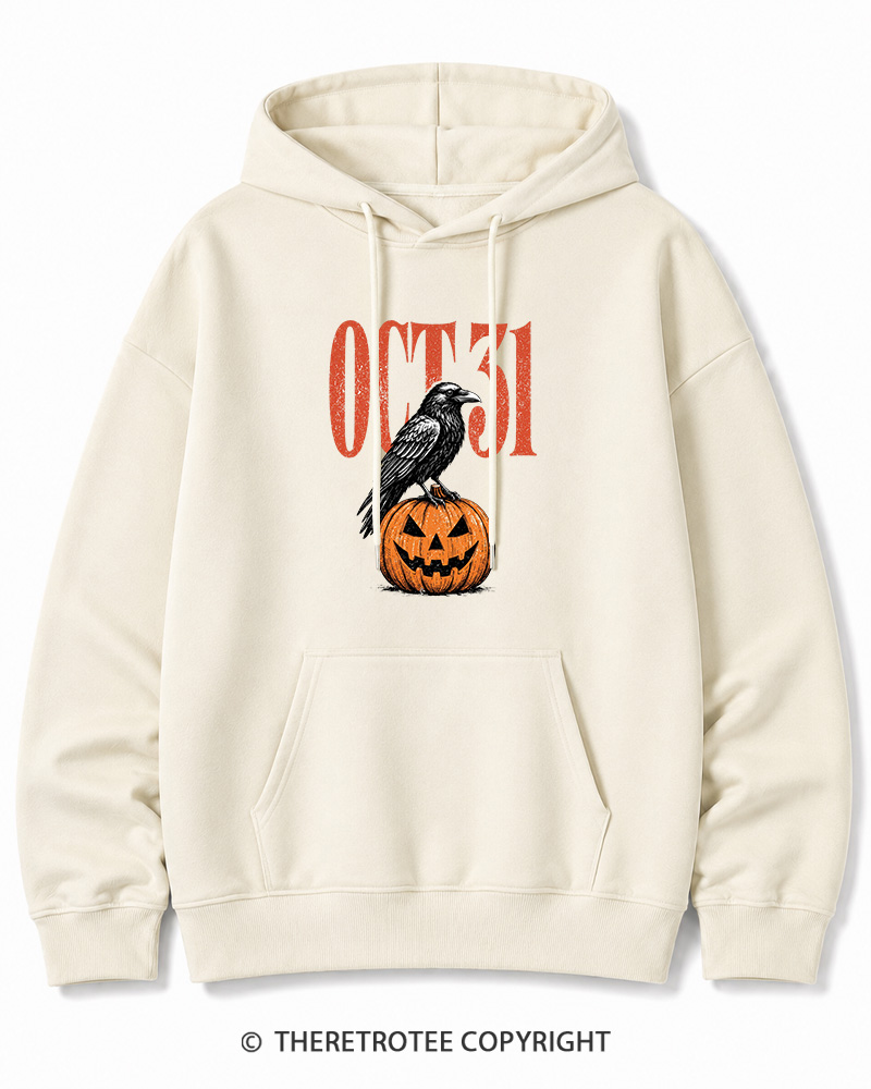 TheRetroTee Halloween Crow Pumpkin October 31 Halloween Halloween Cotton Hoodie