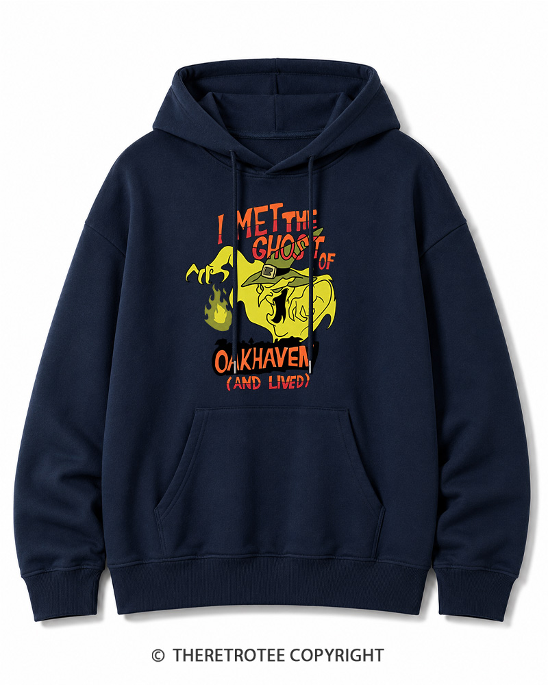 TheRetroTee I Met The Ghost Of Oakhaven 1990s Halloween Cotton Hoodie