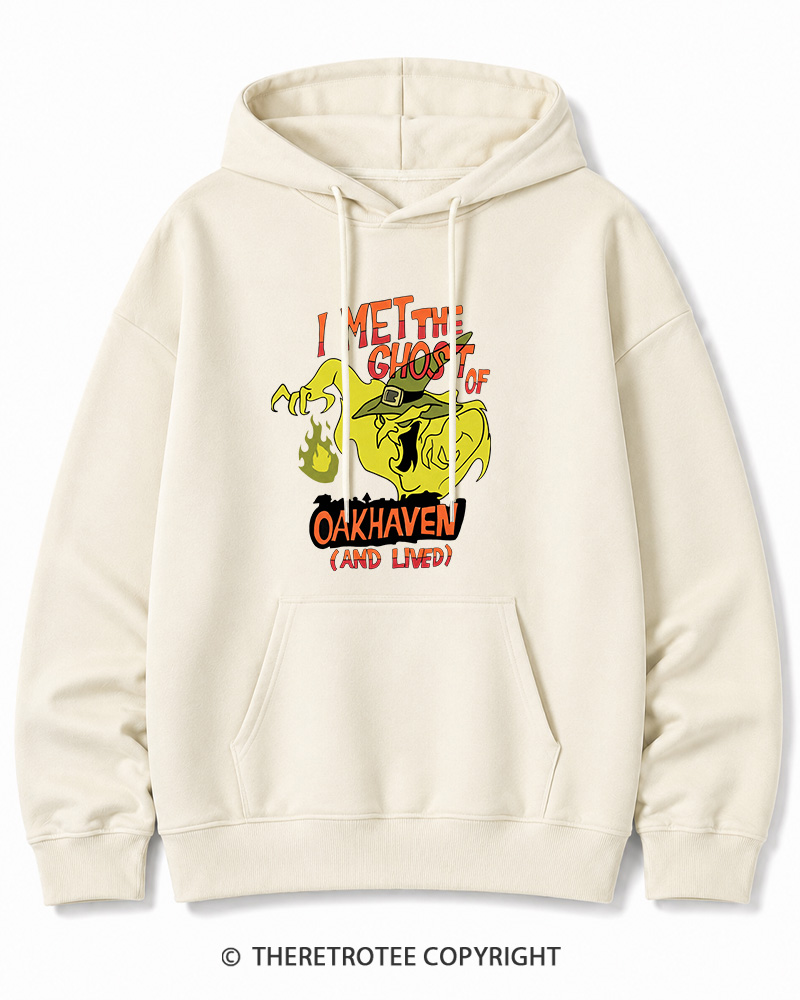 TheRetroTee I Met The Ghost Of Oakhaven 1990s Halloween Cotton Hoodie