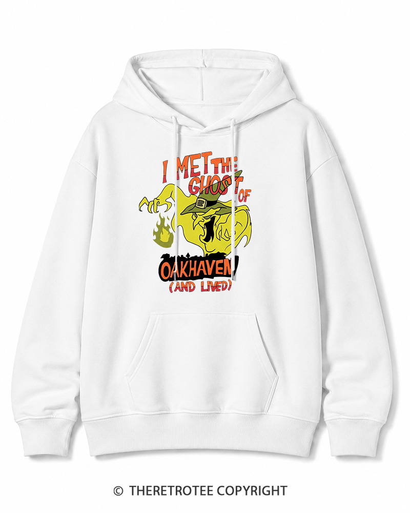 TheRetroTee I Met The Ghost Of Oakhaven 1990s Halloween Cotton Hoodie