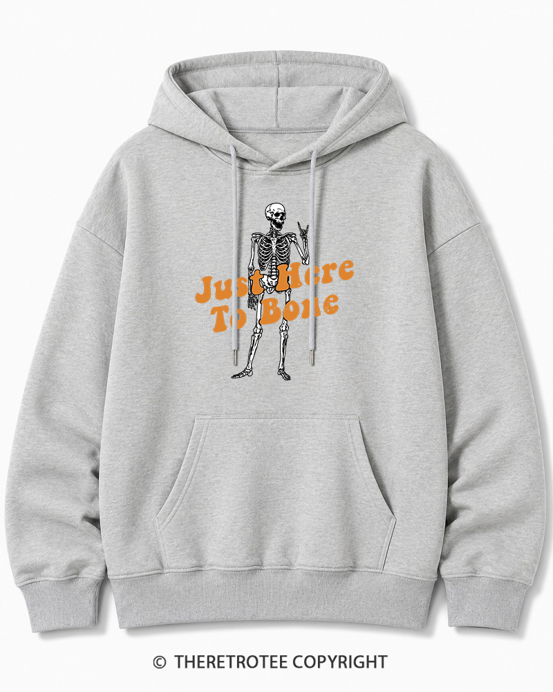 TheRetroTee Just Here To Bone 1990s Halloween Halloween Cotton Hoodie