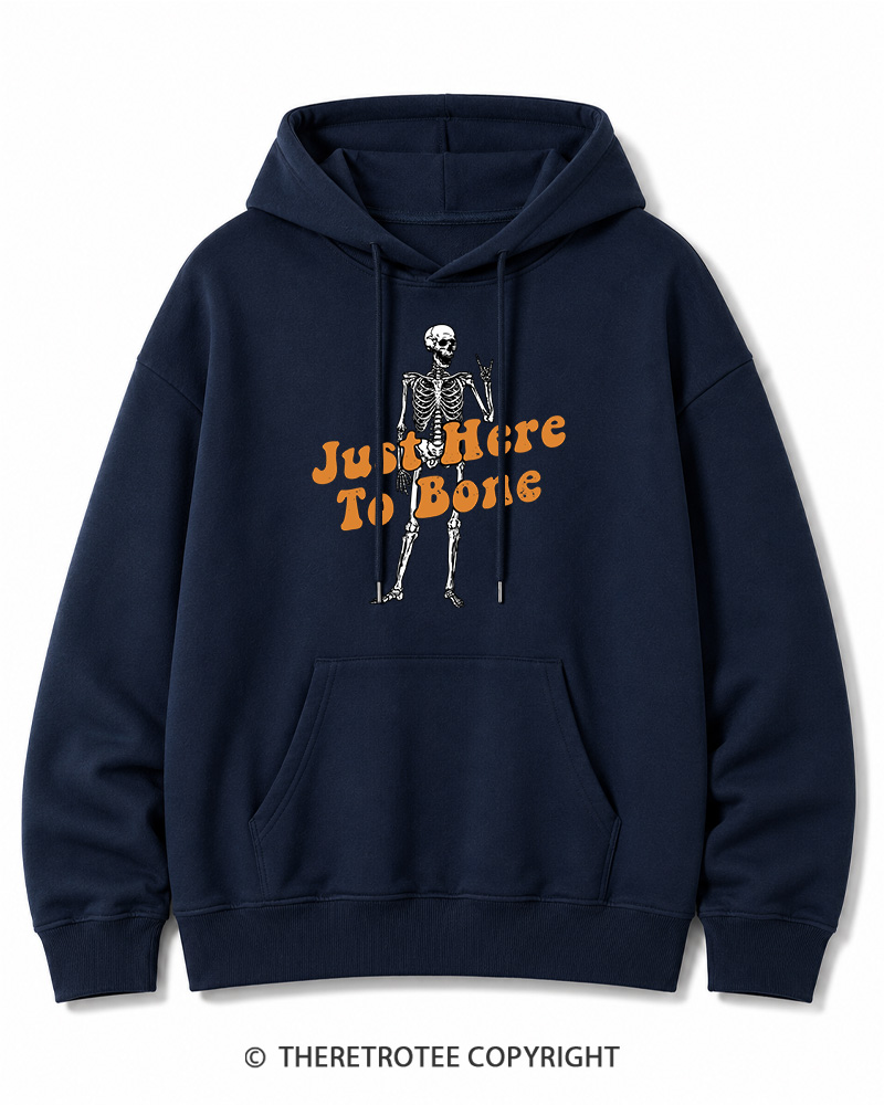 TheRetroTee Just Here To Bone 1990s Halloween Halloween Cotton Hoodie