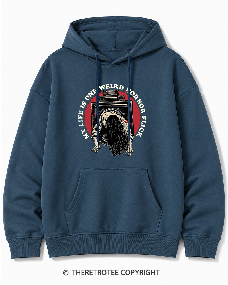 TheRetroTee My Life Is One Weird Horror Flick 1980s Halloween Halloween Cotton Hoodie