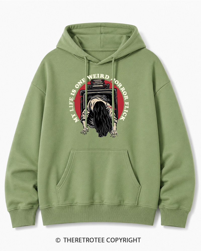 TheRetroTee My Life Is One Weird Horror Flick 1980s Halloween Halloween Cotton Hoodie
