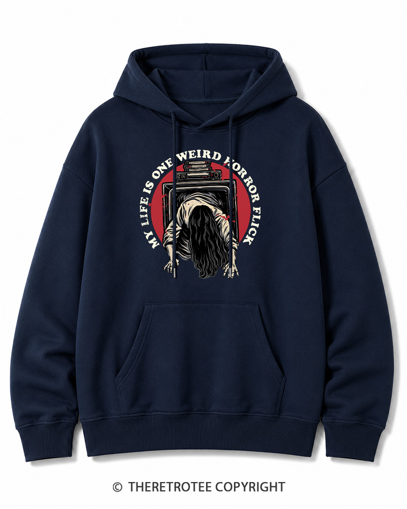 TheRetroTee My Life Is One Weird Horror Flick 1980s Halloween Halloween Cotton Hoodie