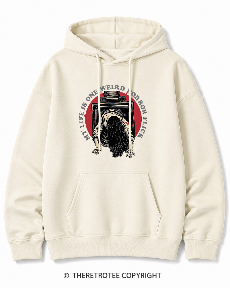 TheRetroTee My Life Is One Weird Horror Flick 1980s Halloween Halloween Cotton Hoodie