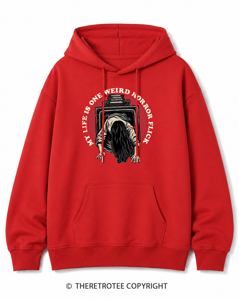 TheRetroTee My Life Is One Weird Horror Flick 1980s Halloween Halloween Cotton Hoodie
