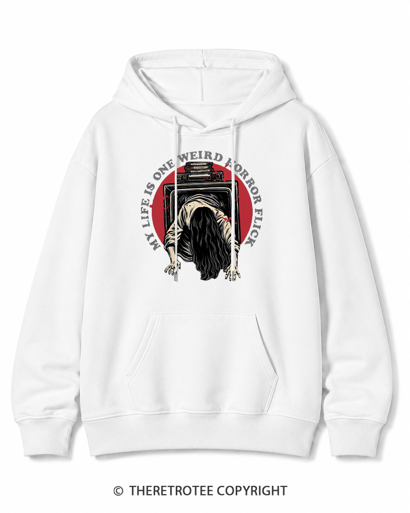 TheRetroTee My Life Is One Weird Horror Flick 1980s Halloween Halloween Cotton Hoodie