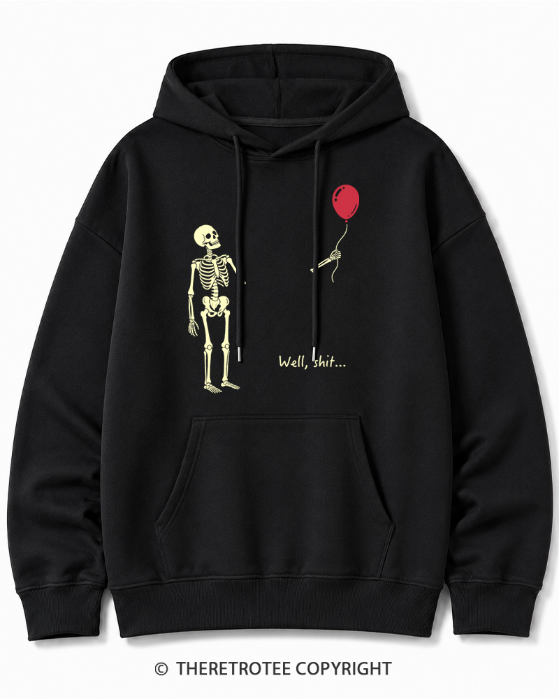 TheRetroTee Skeleton Lost Balloon Well Shit Halloween Cotton Hoodie