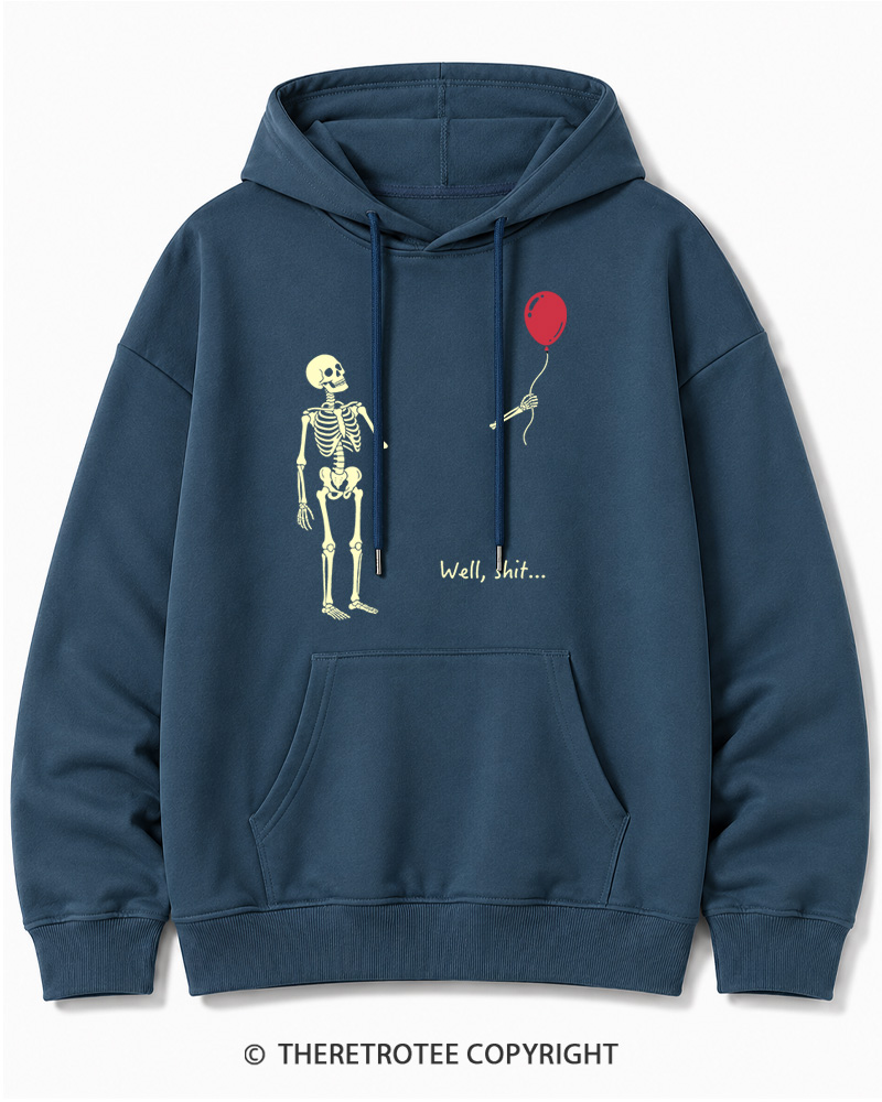 TheRetroTee Skeleton Lost Balloon Well Shit Halloween Cotton Hoodie