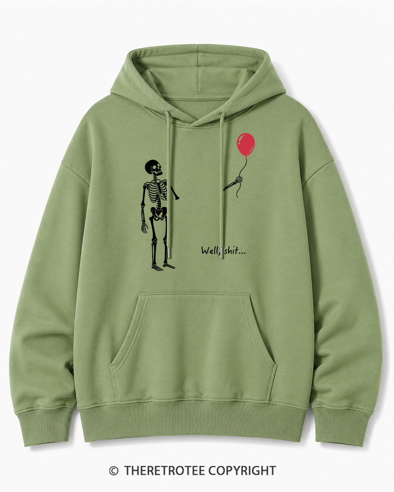 TheRetroTee Skeleton Lost Balloon Well Shit Halloween Cotton Hoodie