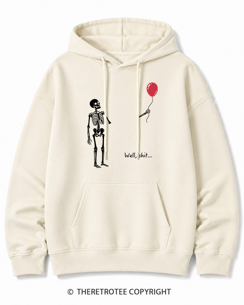 TheRetroTee Skeleton Lost Balloon Well Shit Halloween Cotton Hoodie