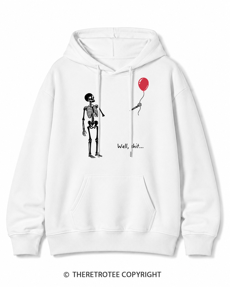 TheRetroTee Skeleton Lost Balloon Well Shit Halloween Cotton Hoodie