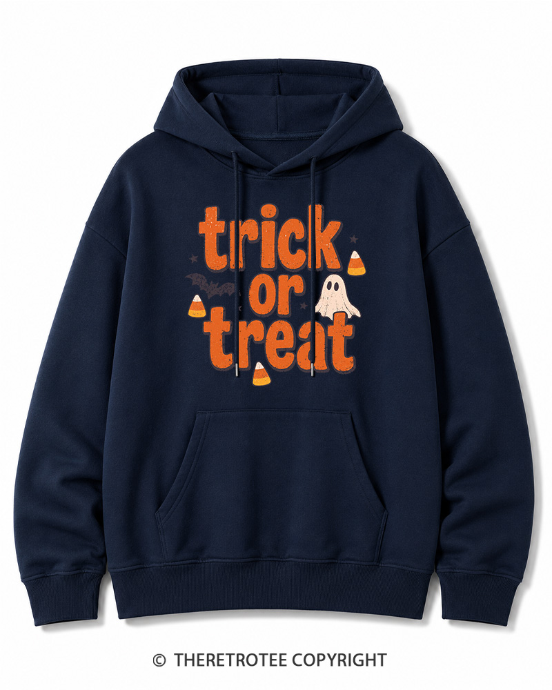 TheRetroTee Trick Or Treat 1940s Halloween Cotton Hoodie