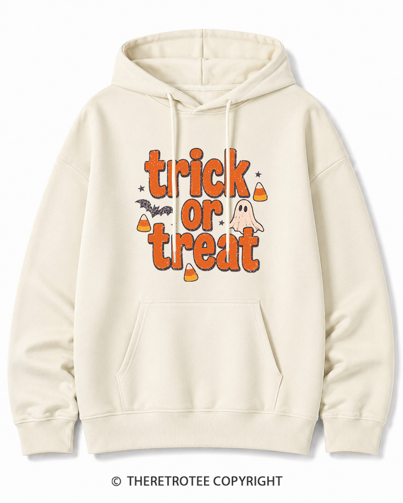 TheRetroTee Trick Or Treat 1940s Halloween Cotton Hoodie