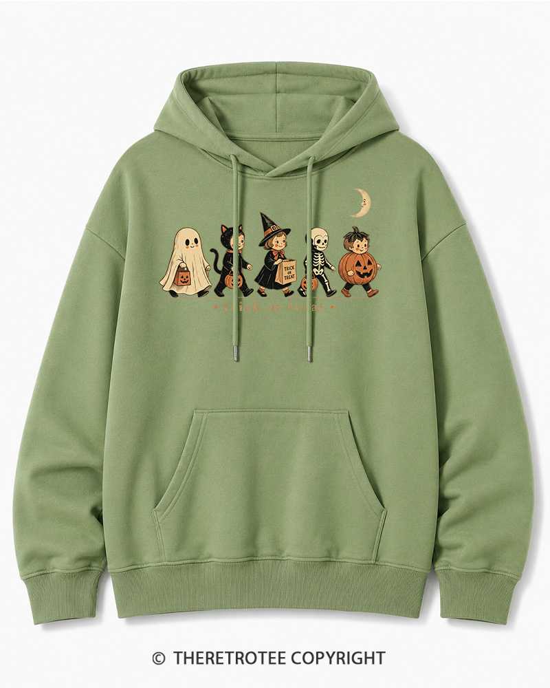 TheRetroTee Trick Or Treat 1950s Halloween Cotton Hoodie