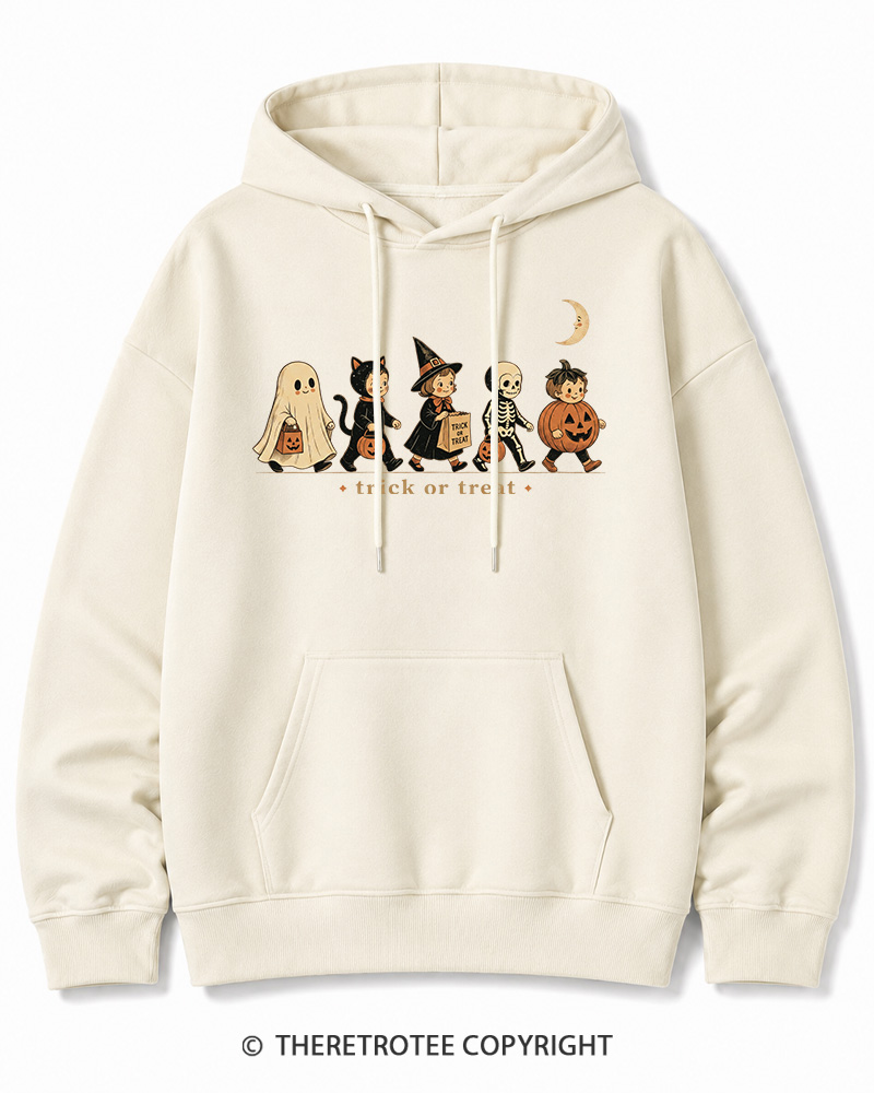 TheRetroTee Trick Or Treat 1950s Halloween Cotton Hoodie