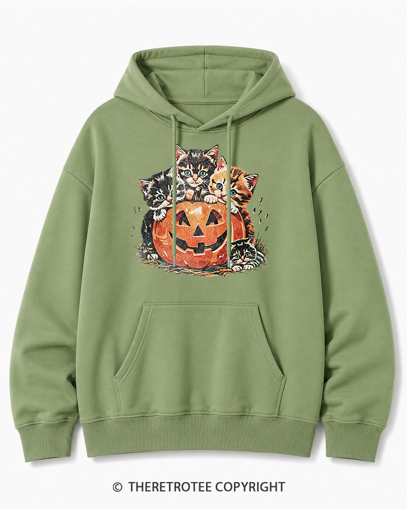 TheRetroTee Vintage Cat Halloween 1990s Halloween Cotton Hoodie