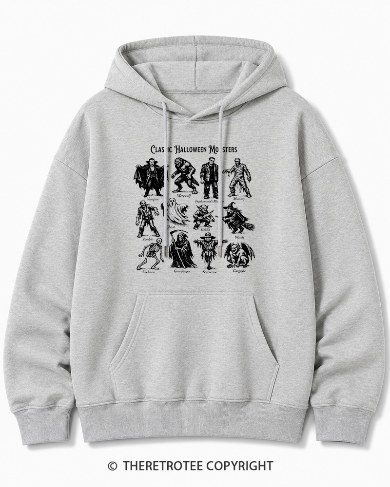 TheRetroTee Vintage Halloween Monsters Halloween Cotton Hoodie