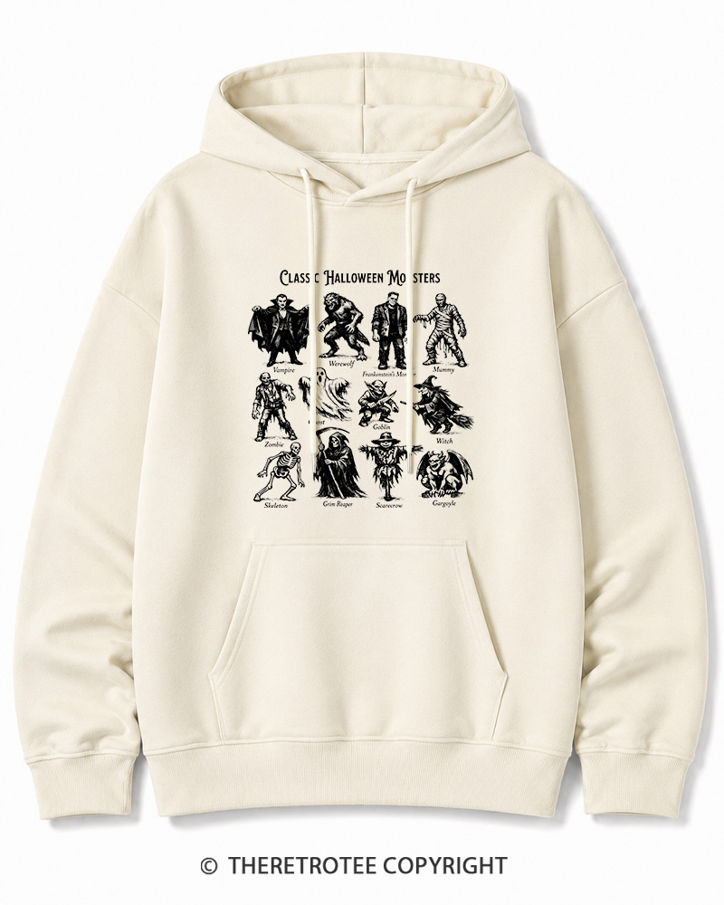 TheRetroTee Vintage Halloween Monsters Halloween Cotton Hoodie
