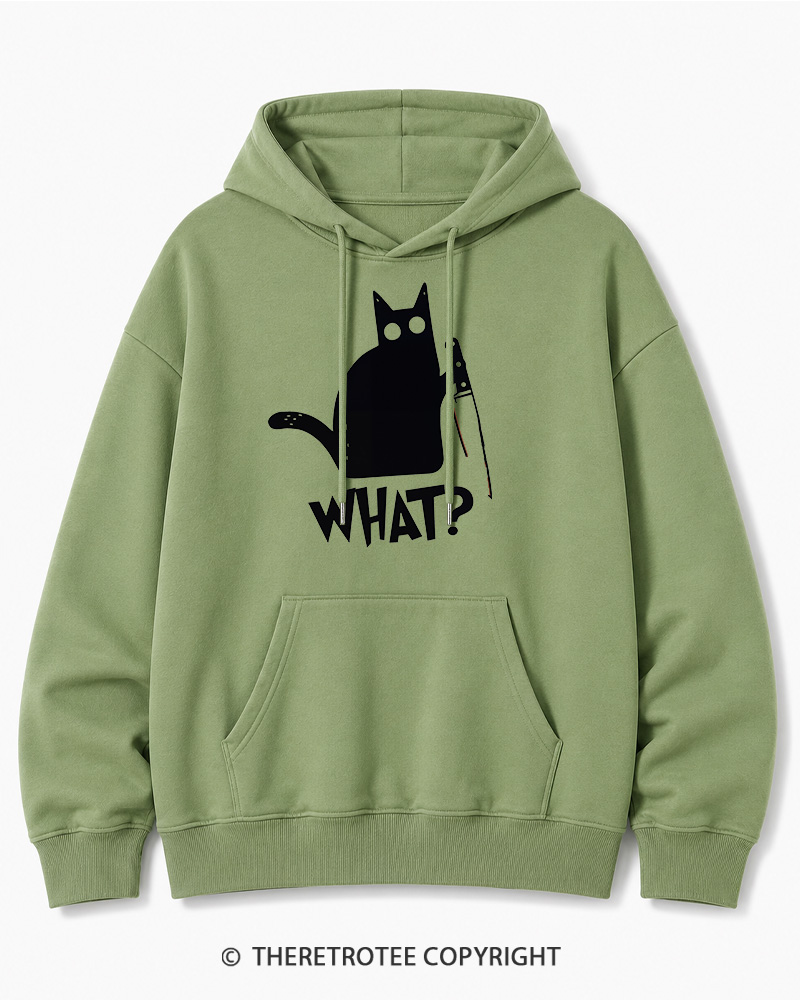 TheRetroTee What Black Cat With Knife Scary Halloween Halloween Cotton Hoodie