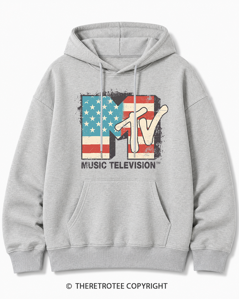 TheRetroTee American Flag Logo 1980s Cotton Hoodie