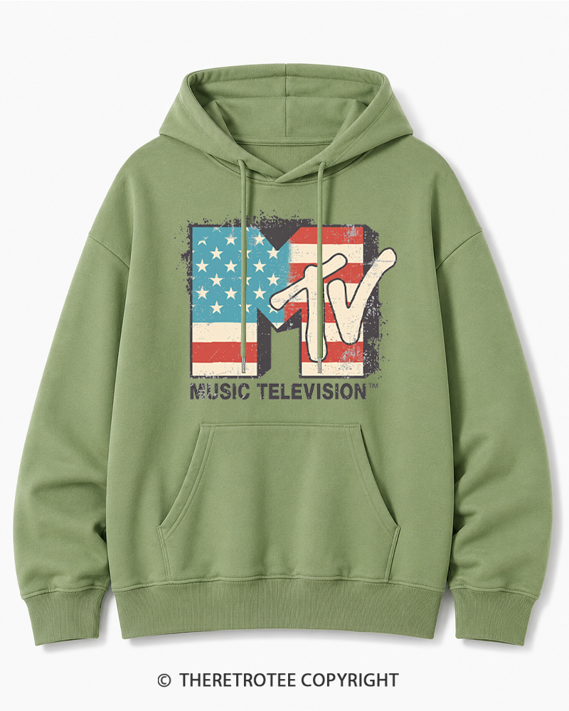 TheRetroTee American Flag Logo 1980s Cotton Hoodie