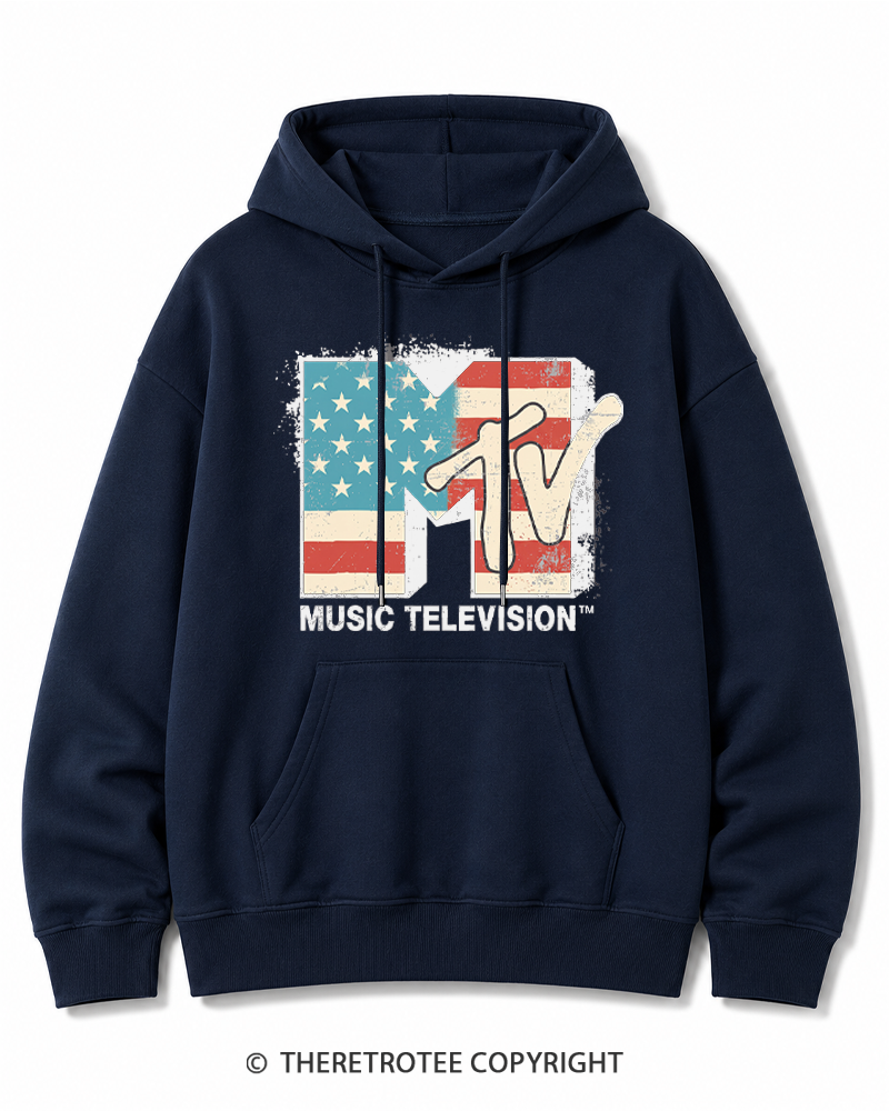 TheRetroTee American Flag Logo 1980s Cotton Hoodie