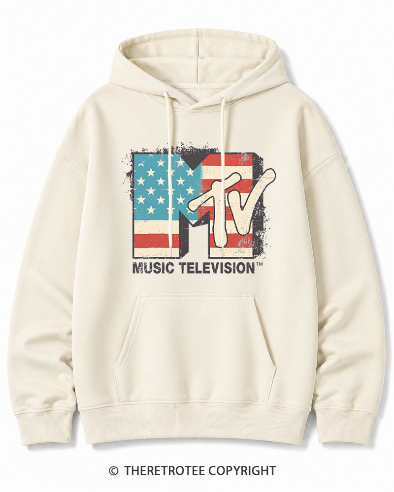TheRetroTee American Flag Logo 1980s Cotton Hoodie