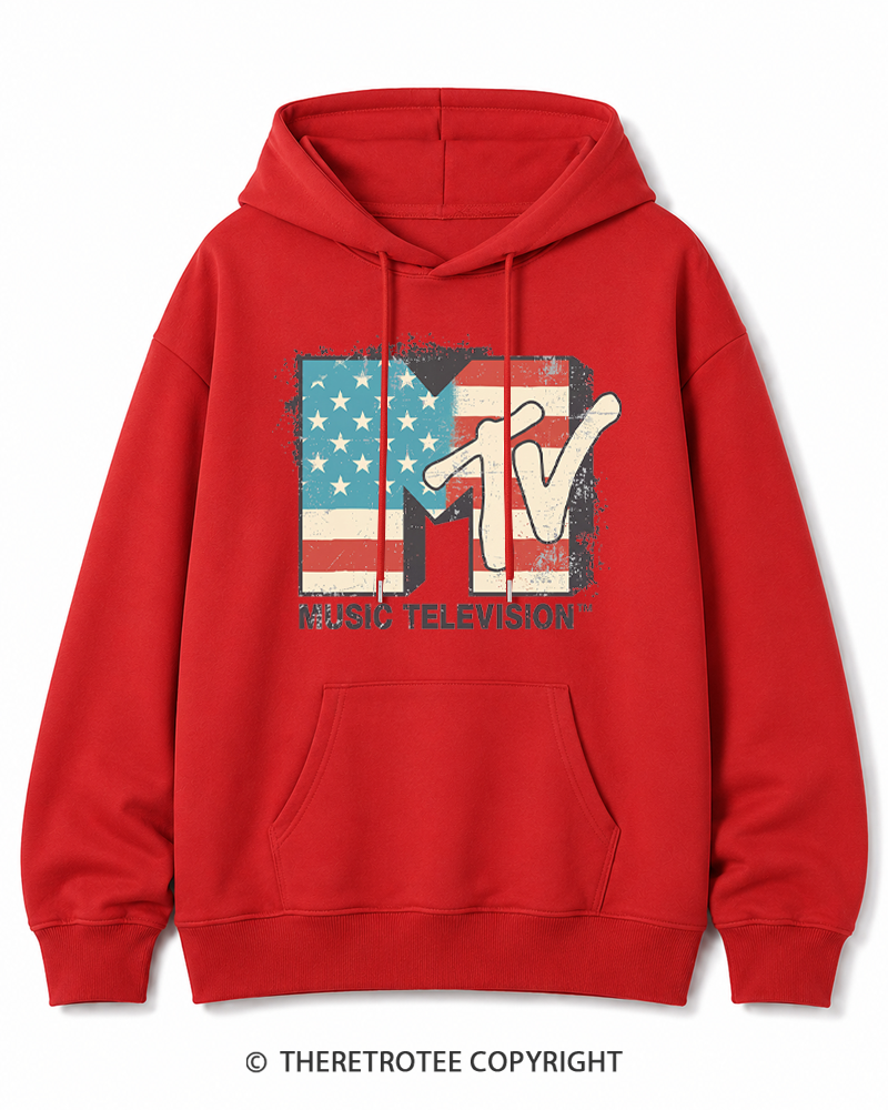 TheRetroTee American Flag Logo 1980s Cotton Hoodie