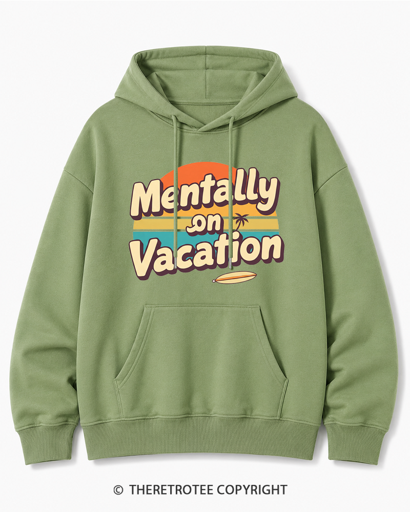 TheRetroTee Mentally on Vacation 1980s Cotton Hoodie