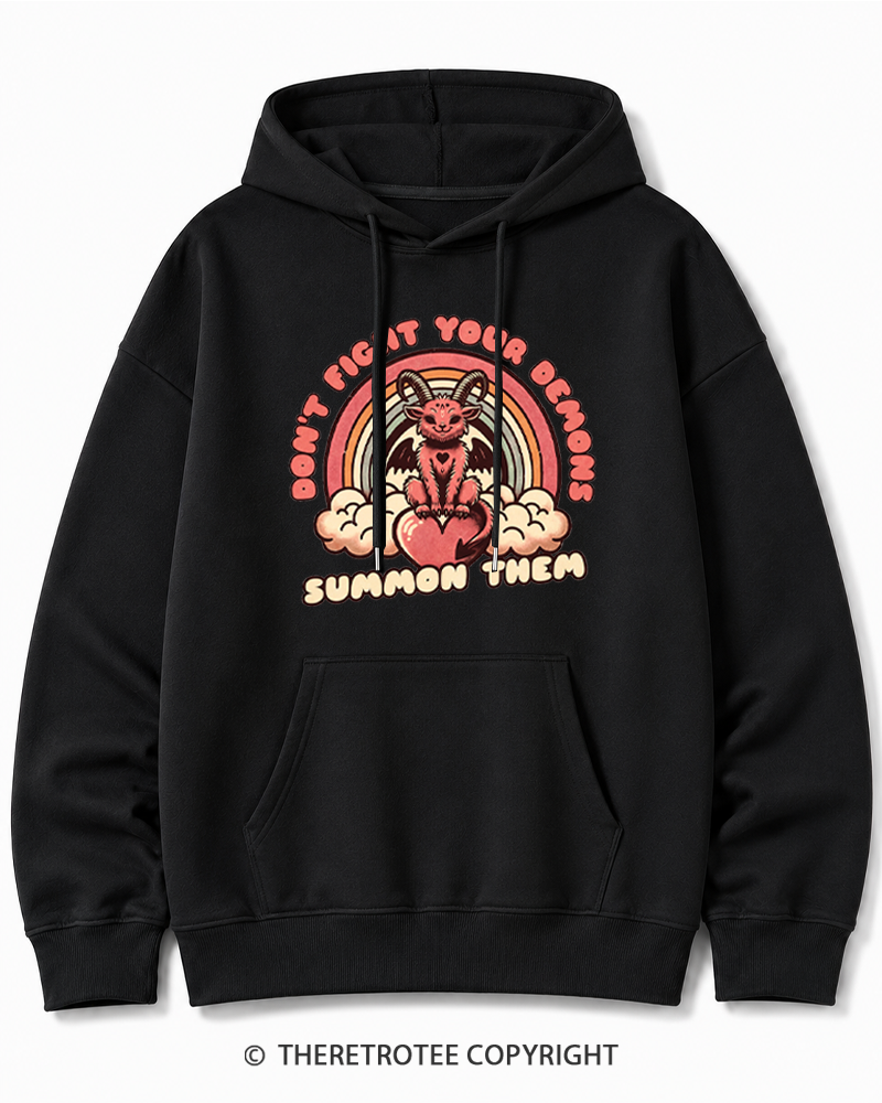 TheRetroTee Don't Fight Your Demons Summon Them 1990s Cotton Hoodie