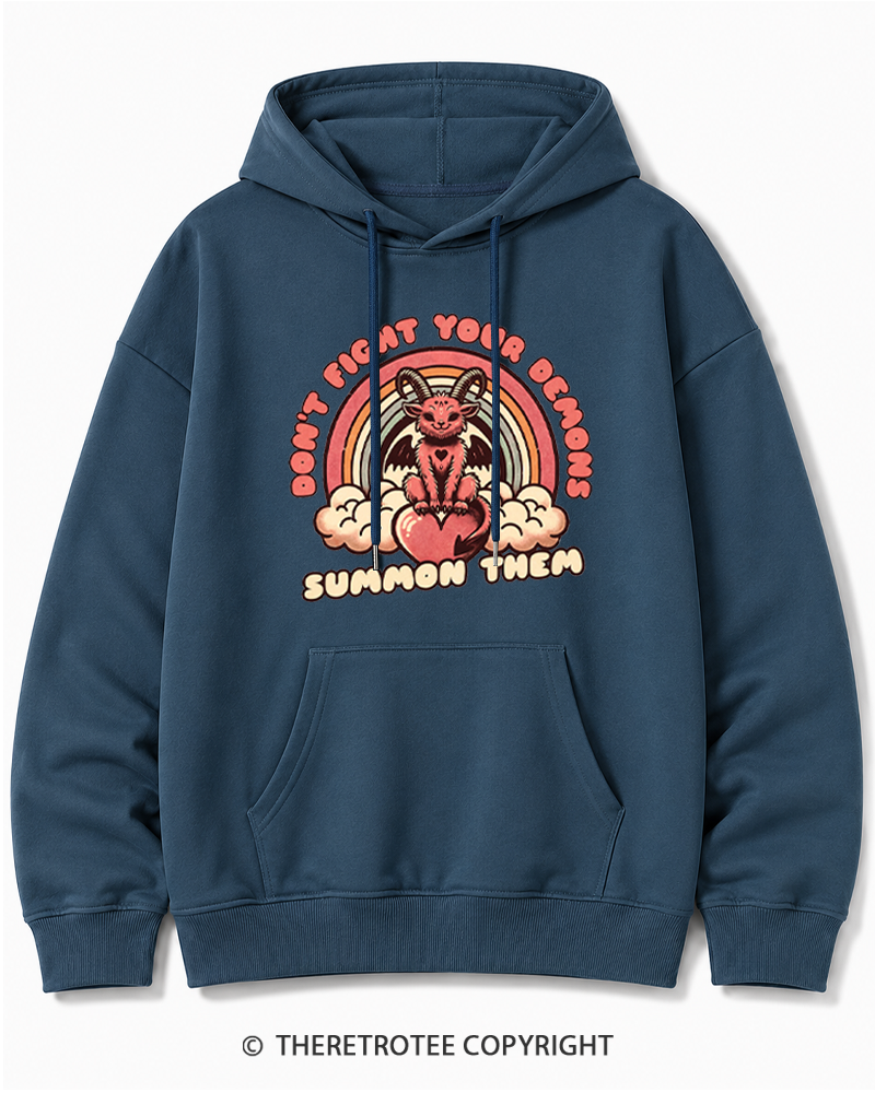 TheRetroTee Don't Fight Your Demons Summon Them 1990s Cotton Hoodie